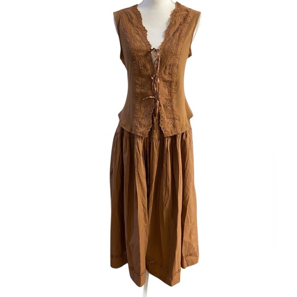 Free people Gesibelle in Macadamia Brown skirt set A line Medium NWT - Picture 3 of 16